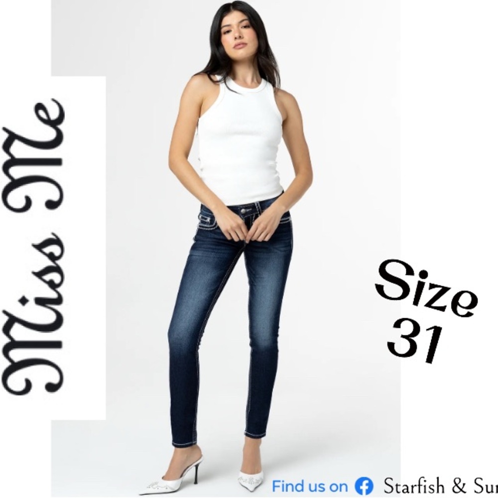 Miss Me Women’s Saddle Stitch Border Signature Skinny Jeans Dark Wash Size 31